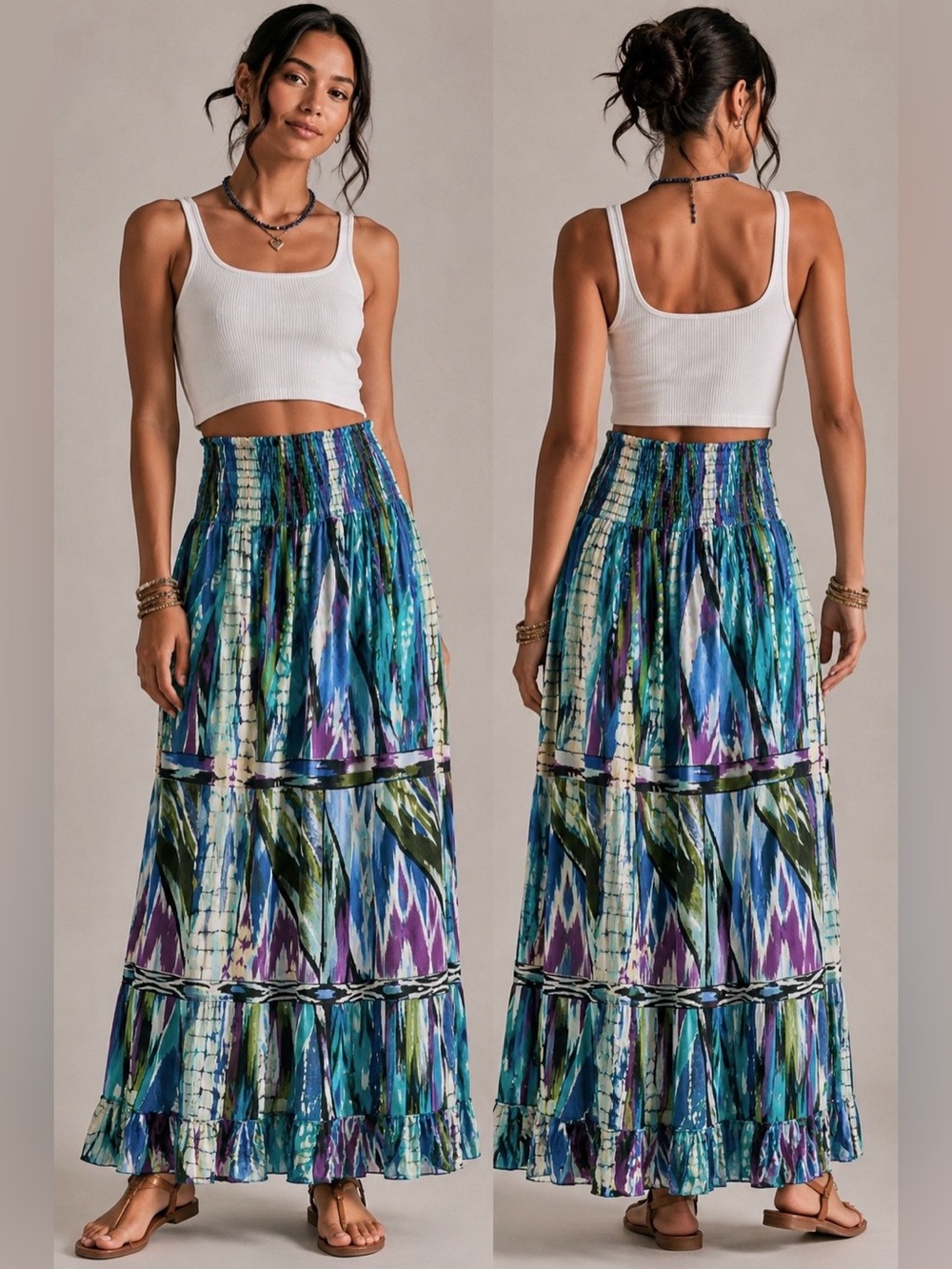 RAGA Multicolor Maxi Skirt in Teal, Blue & Purple NWOT